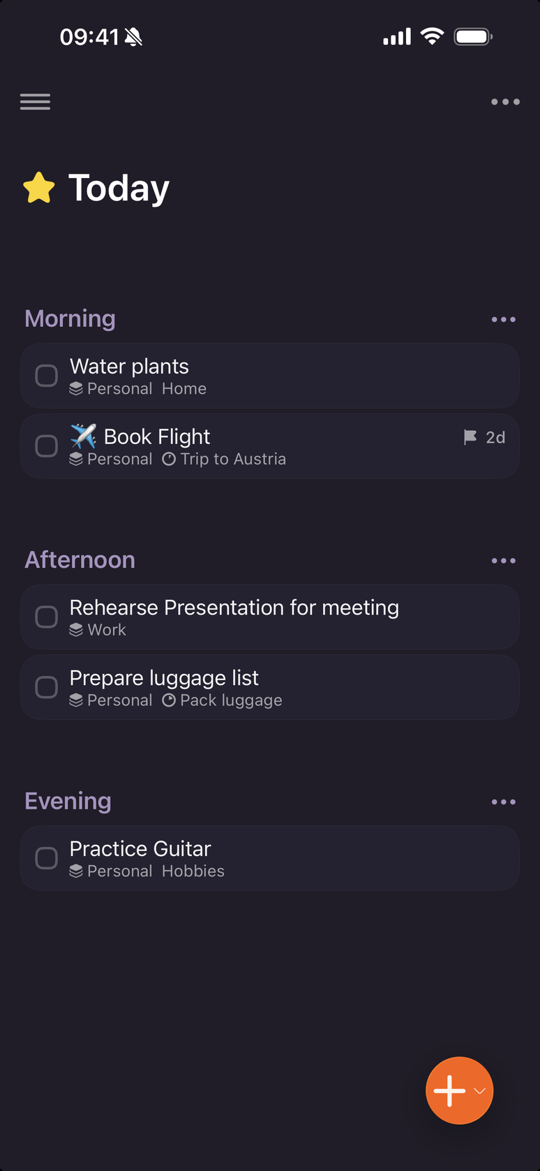 The Today list with Morning, Afternoon and Evening sections